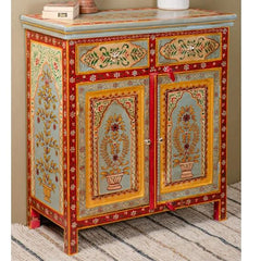 Pandora Hand Painted Indian Solid Wood 2 Drawer Buffet Cabinet