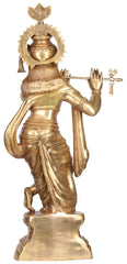 Indian Lord Krishna Playing Flute Brass Statue