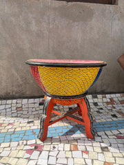 Indian Hand Painted Solid Wood Drum Coffee Table C149