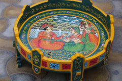 Indian Hand Painted Solid Wood Chakki Grinder Coffee Table C138