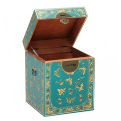 Golden Dragon Oriental Painted Solid Wood Decorated Blue Chest 45x45x50cm