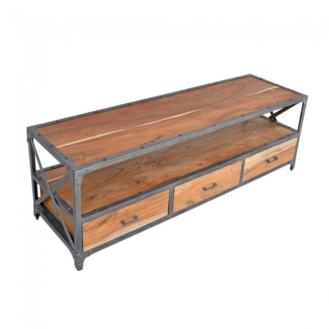 Angle Industrial French Style Metal Entertainment Unit TV Stand 180x40x50cm