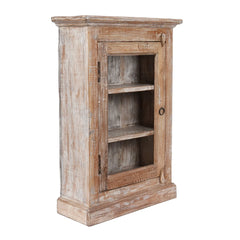 Indian Hand Carved Glass Door Solid Wood Small Cabinet D20