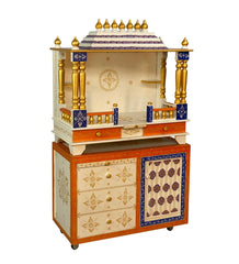 Medium Sized Handmade Polish MDF & Sheesham Wood Home Temple In White