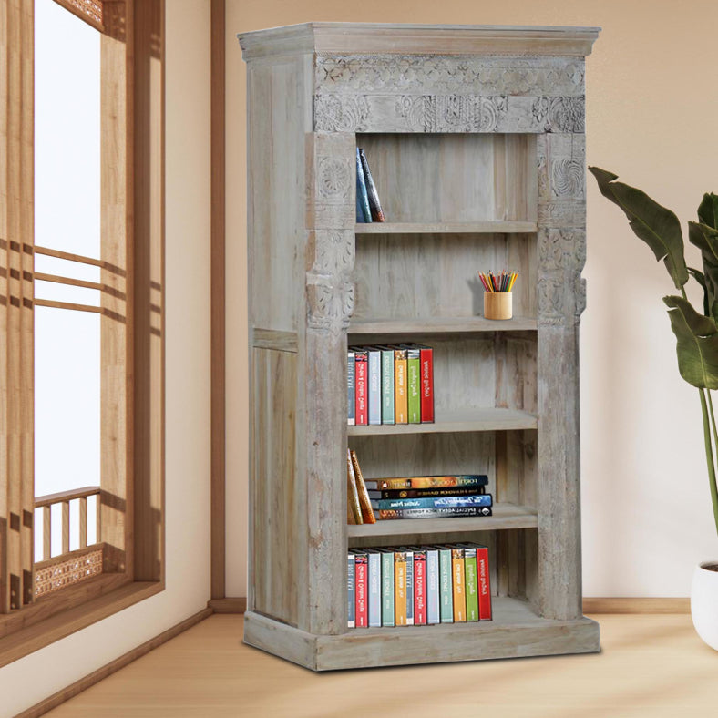 Indian Hand Carved pillar Old Door Reclaimed Wood Bookshelf B37