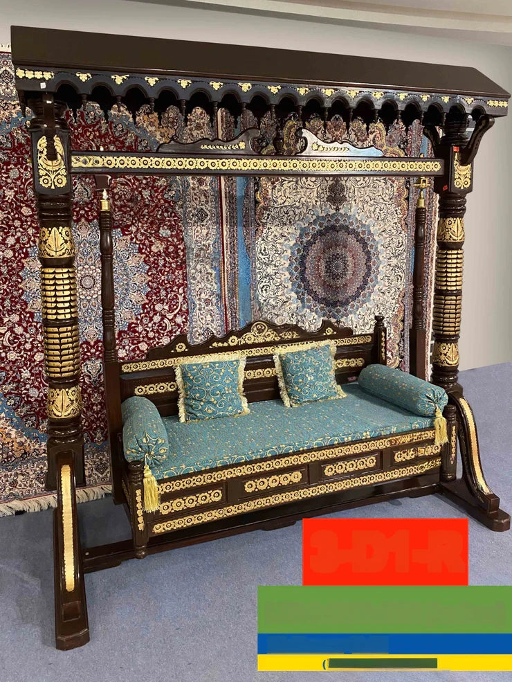 Maharaja Indian Traditional Hand Carved Wooden 3 Seater Swing