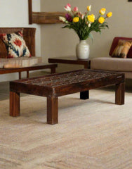 Indian Hand Carved Rustic Teak Wood Coffee Table C67