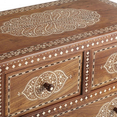 Meera Teak Rich Bone Inlay Chest of 4 Drawer Dresser