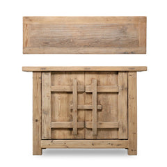 Indian Hand Carved 2 Door Solid Wood Cabinet Natural