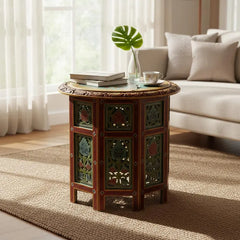 Indian Hand Painted Carved Solid Wood Coffee Table C141