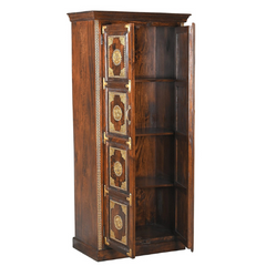 Hand Carved Solid Wooden With Brass Accents Cupboard Wardrobe D131