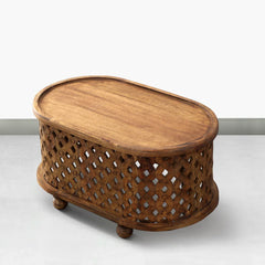 Bristol Hand Carved Solid Wood Round Coffee Table Natural B2