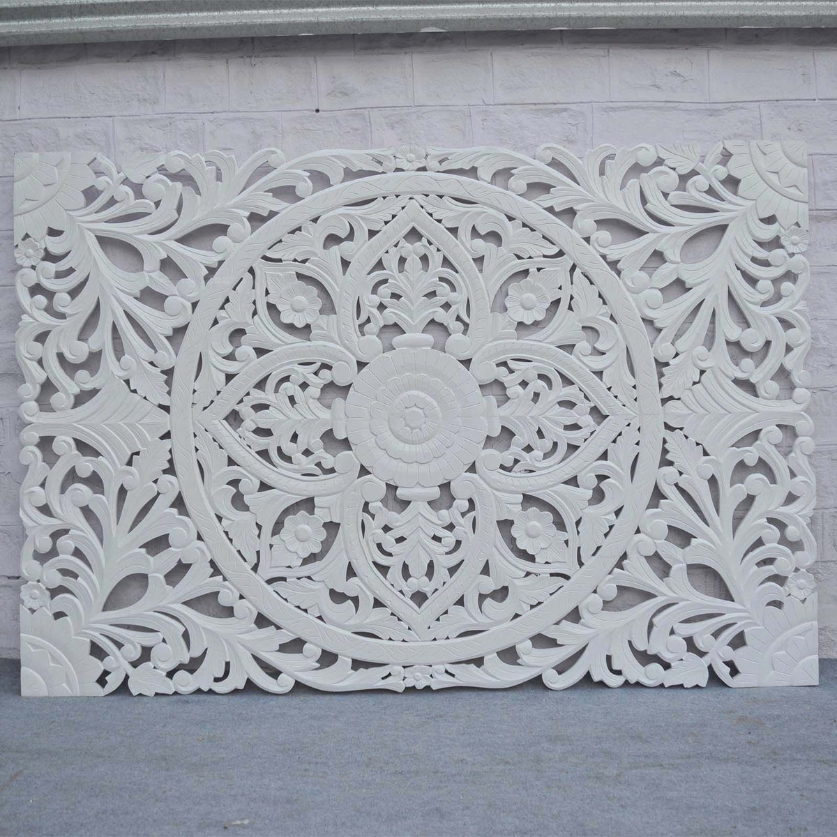 Dynasty Carved Panel Bedhead White