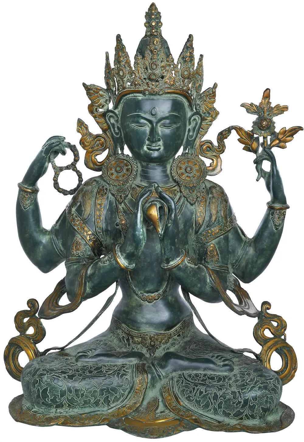 Indian Brass Tibetan Buddhist Buddha In Brass Statue