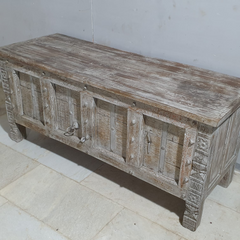 Indian Antique Tribal Beautiful Hand Carved Art Solid Wooden Blanket Box Grey 160x60x70cm