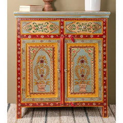 Pandora Hand Painted Indian Solid Wood 2 Drawer Buffet Cabinet