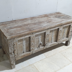 Indian Antique Tribal Beautiful Hand Carved Art Solid Wooden Blanket Box Grey 160x60x70cm