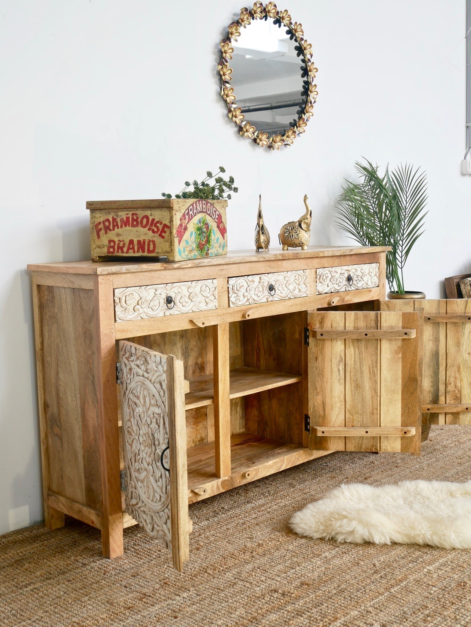 Kalah Hand Carved Solid Wooden Sideboard Buffet 150x90x40cm KLA0159  -  