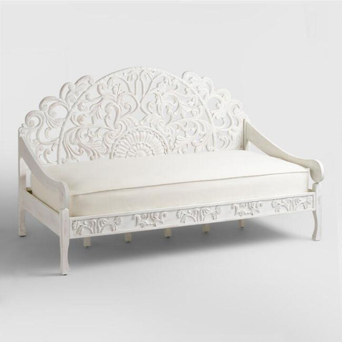 Mughal Garden Hand Carved Jali Daybed White Small