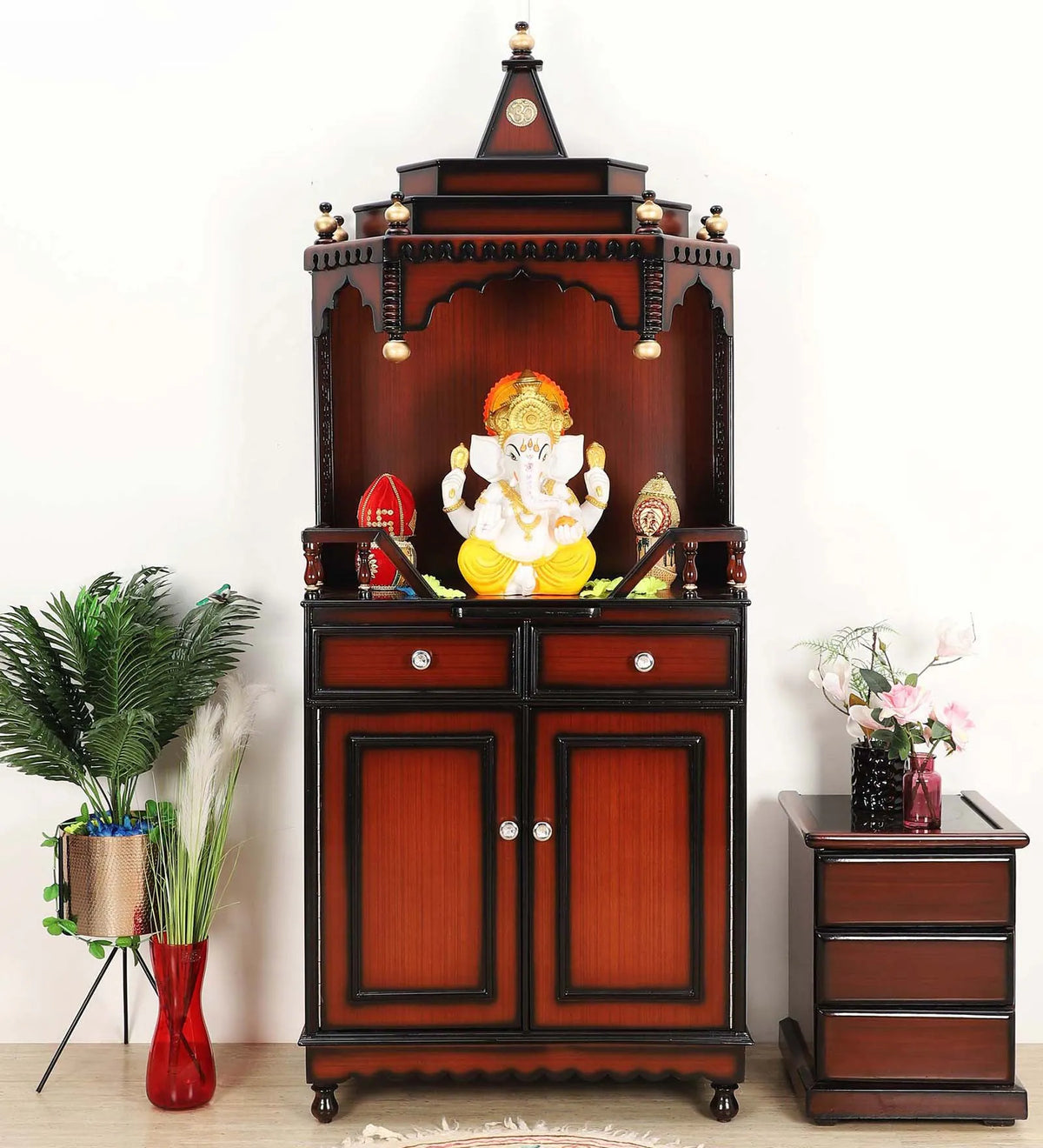 Large Sized Handmade Solid Wood Home Temple In Brown