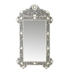 Maaya Bone Inlay Mirror Frame White Black Floral Pattern