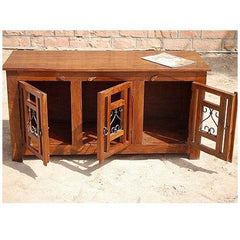 Jali Iron Heart Rustic TV Stand Media Entertainment Console Sideboard Brown