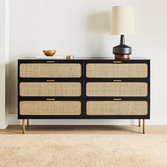 The Attic Lisbon Wood and Cane Sideboard Chest of Drawer Black