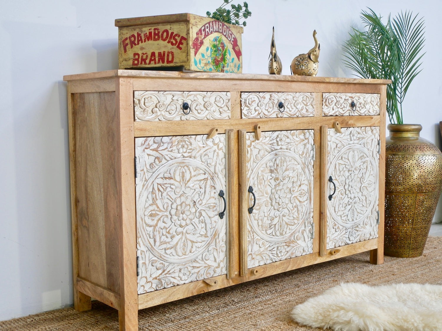 Kalah Hand Carved Solid Wooden Sideboard Buffet 150x90x40cm KLA0159  -  