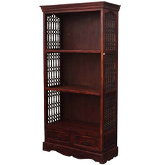 Cupertino 3 Open Shelf Rustic Solid Wood Office Bookcase With Drawers