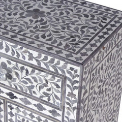 Maaya Bone Inlay Bedside Cabinet Table Black Floral