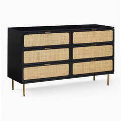 The Attic Lisbon Wood and Cane Sideboard Chest of Drawer Black