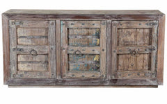 Antique Vintage 3 Door Sideboard In Scrap Wood India Brocante