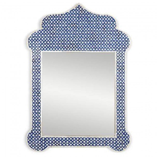 Maaya Bone Inlay Mirror Frame Blue Geometric Pattern