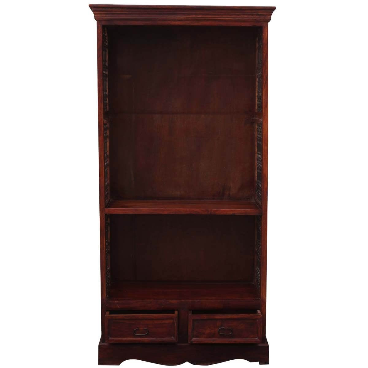 Cupertino 3 Open Shelf Rustic Solid Wood Office Bookcase With Drawers