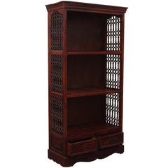 Cupertino 3 Open Shelf Rustic Solid Wood Office Bookcase With Drawers