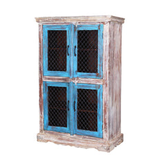 Jali Rustic Mango Wood Iron Grill Door Large Display Cabinet