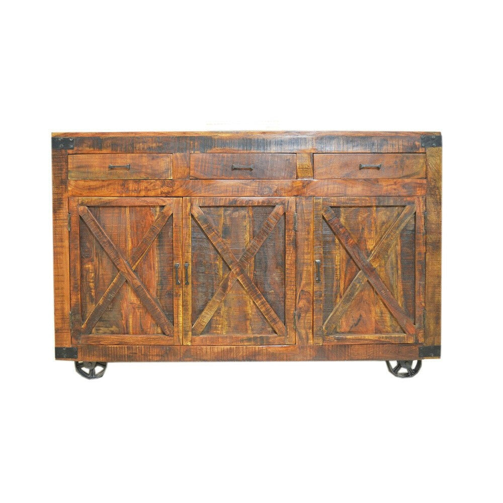 Metal Factory Industrial Sideboard on Wheels Brown