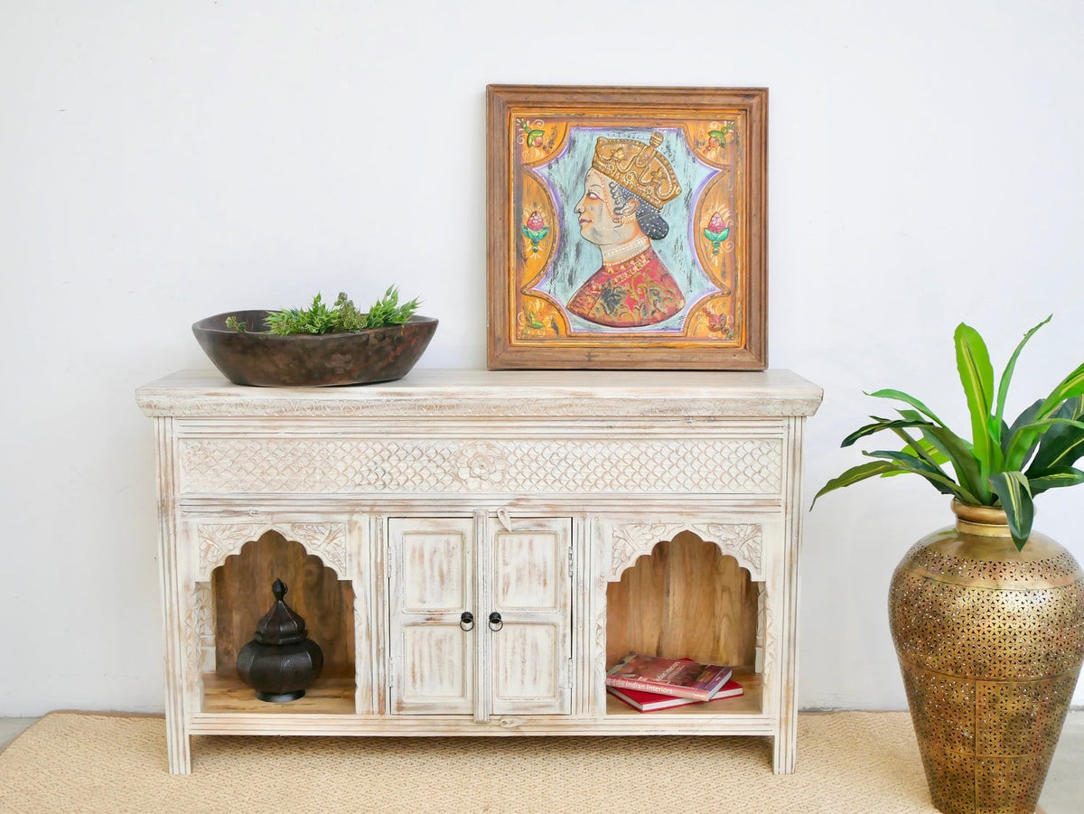 Kalah Hand Carved Solid Wooden Sideboard Buffet White 150x90x40cm KLA0160  -  