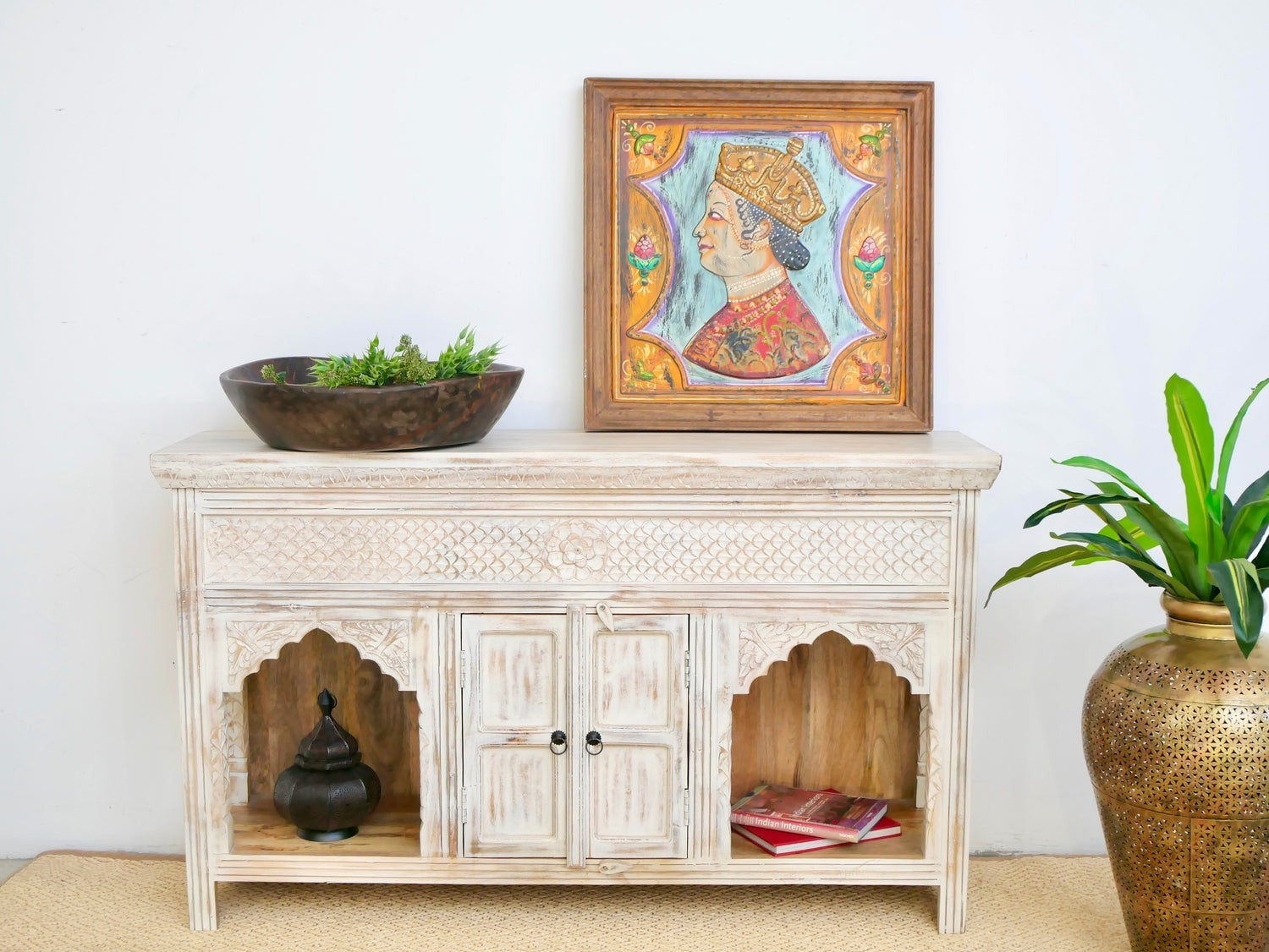 Kalah Hand Carved Solid Wooden Sideboard Buffet White 150x90x40cm KLA0160  -  