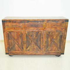 Metal Factory Industrial Sideboard on Wheels Brown