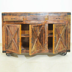 Metal Factory Industrial Sideboard on Wheels Brown