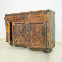 Metal Factory Industrial Sideboard on Wheels Brown