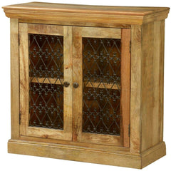 Jali Grille Mango Wood Freestanding Storage Cabinet Natural