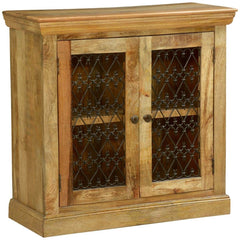 Jali Grille Mango Wood Freestanding Storage Cabinet Natural