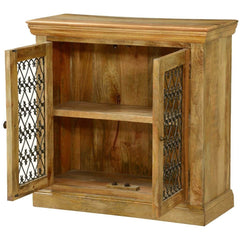 Jali Grille Mango Wood Freestanding Storage Cabinet Natural