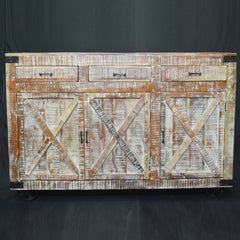 Metal Factory Industrial Sideboard on Wheels Whitewash