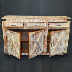 Metal Factory Industrial Sideboard on Wheels Whitewash