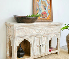 Kalah Hand Carved Solid Wooden Sideboard Buffet White 150x90x40cm KLA0160  -  