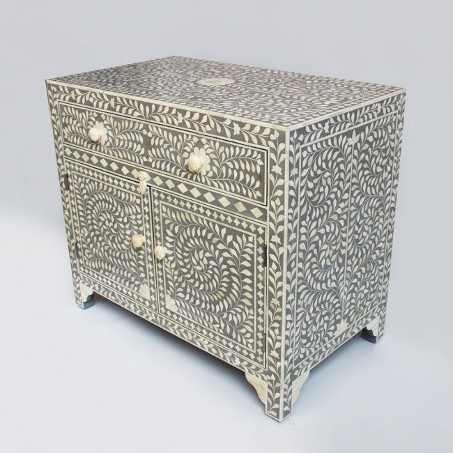 Maaya Bone Inlay Chest of Drawer sideboard Grey and White