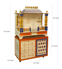 Medium Sized Handmade Polish MDF & Sheesham Wood Home Temple In White